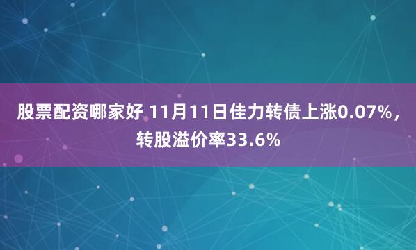 股票配资哪家好 11月11日佳力转债上涨0.07%，转股溢价率33.6%